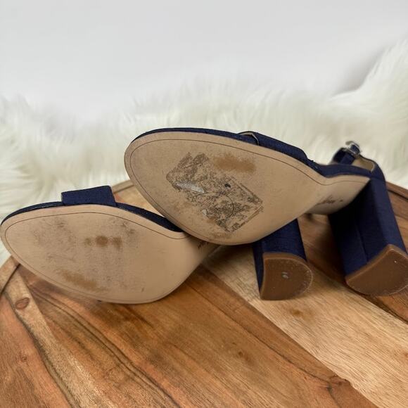 Sam Edelman Yaro Block Heel Sandal Womens 8 M Blue Suede Open Toe Ankle Strap - Picture 7 of 10